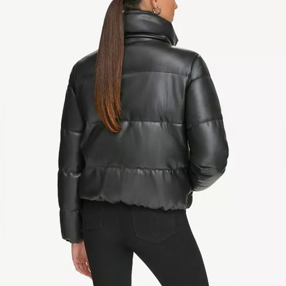 SOLD‼️NWT Calvin Klein Faux Leather Puffer Coat - Picture 4 of 12